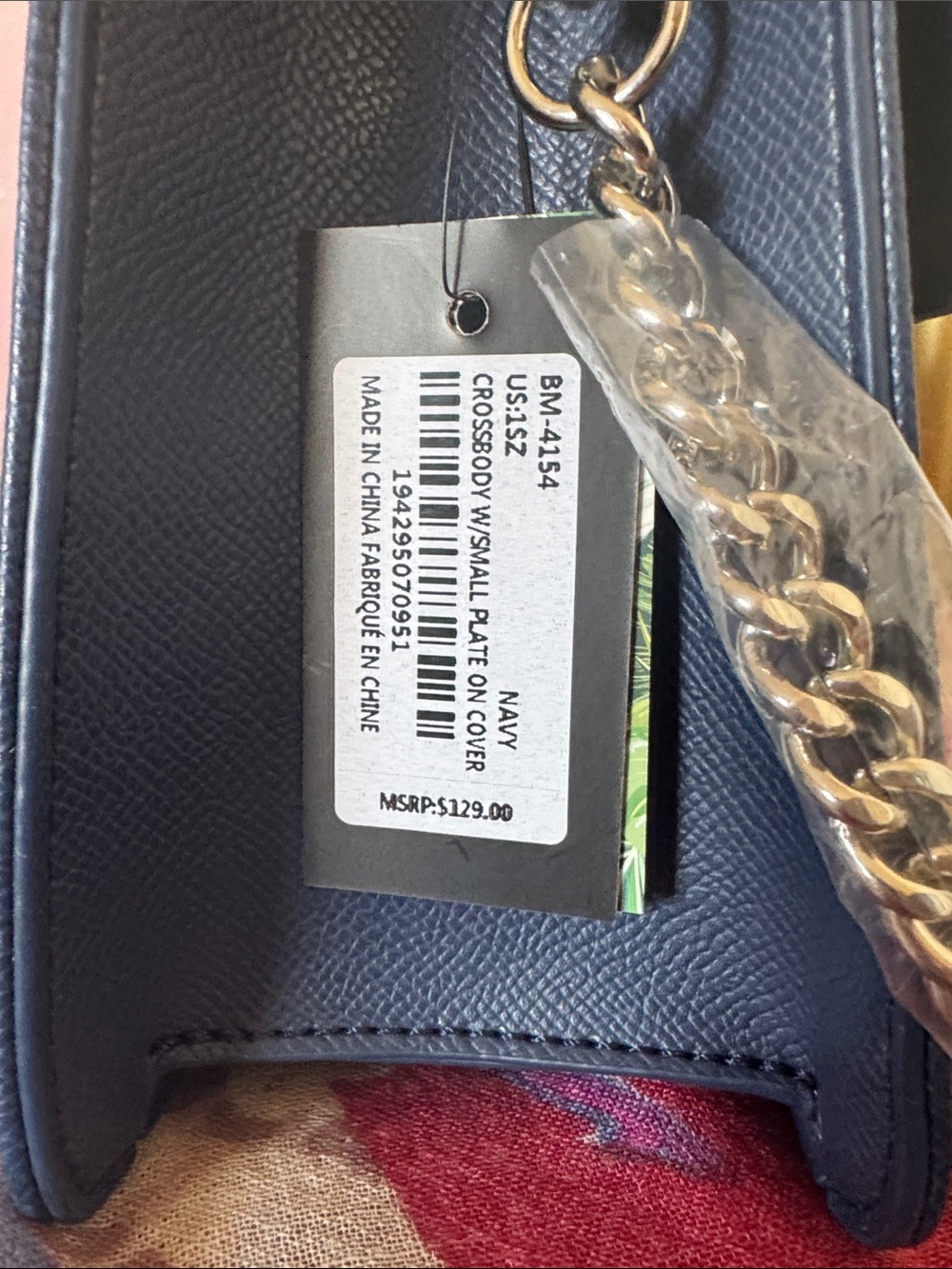 Badgley Mischka Navy Vegan Leather Shoulder Bag with Silver Chain & Strap NWT - Picture 6 of 6